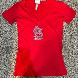 St Louis Cardinals Majestic Fan Fashion Rhinestone V Neck Size Small